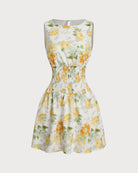 Green Floral Boat Neck Mini Dress