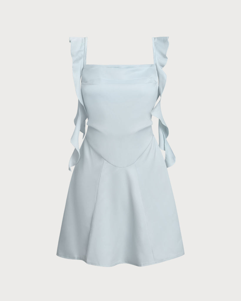 Blue Square Neck Slip Mini Dress