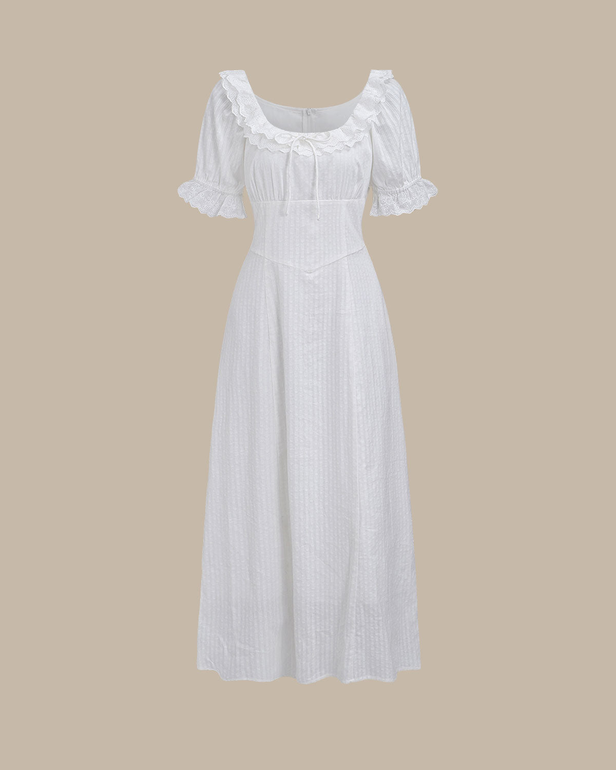 White Embroidery Puffed Sleeve Maxi Dress