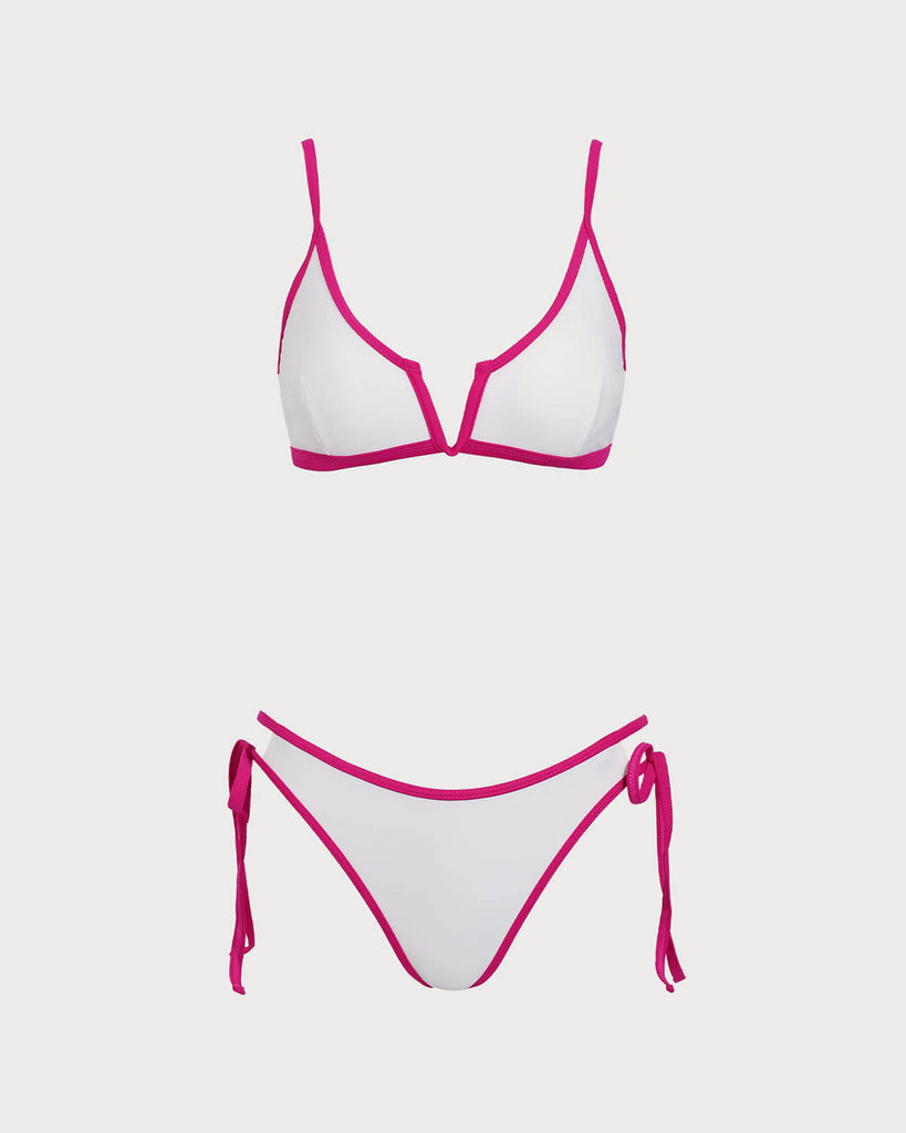 Pink Contrast Drawstring Bikini Set