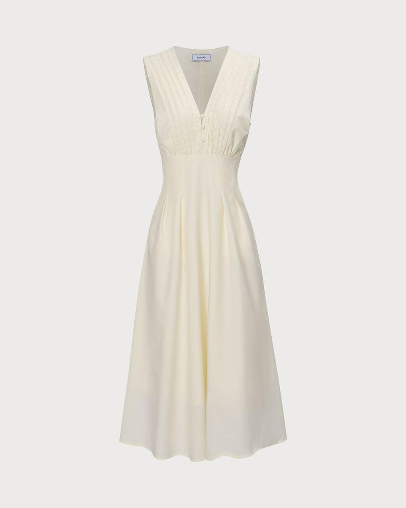 The V Neck Sleeveless Midi Dress Dresses - RIHOAS