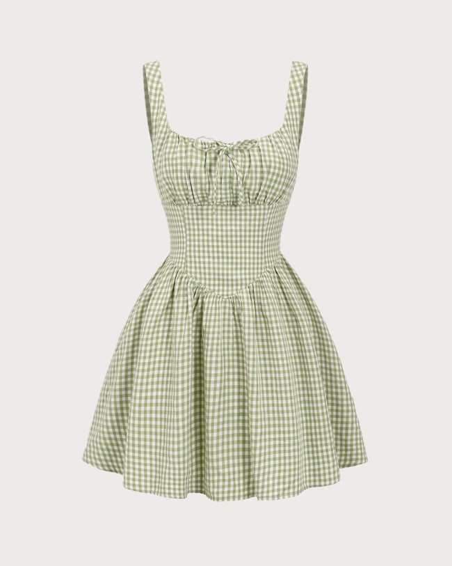 ●depound● Wool Blended Check Mini Dress Green DP249NOP004M wool blended check mini dress - green – depound