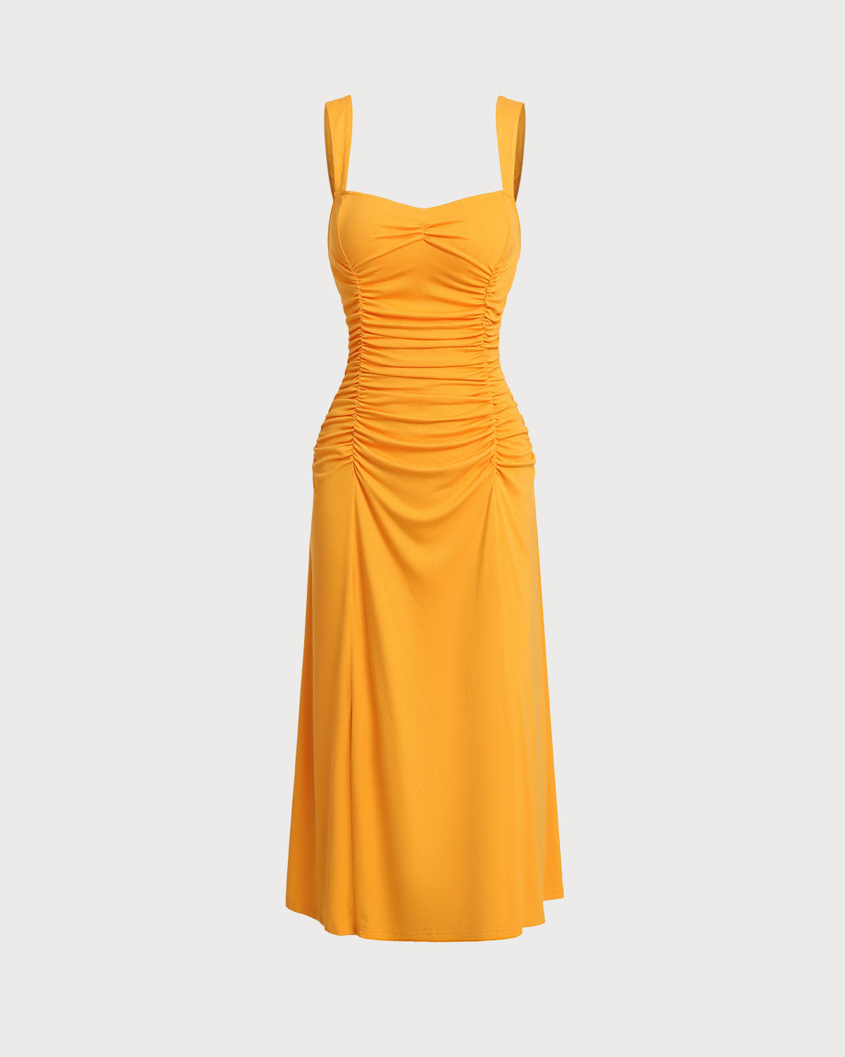 Orange Ruched Knitted Slip Midi Dress