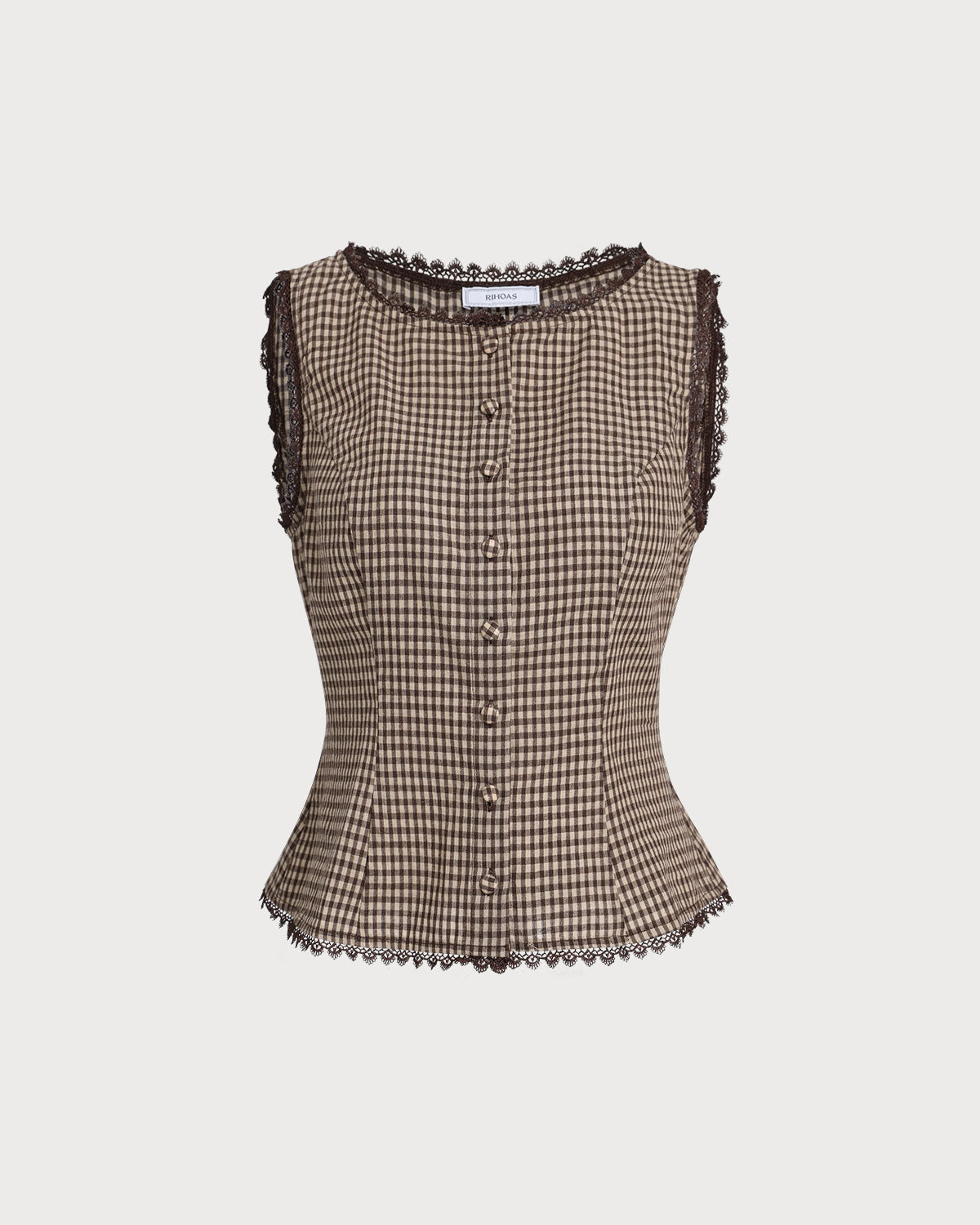 Brown Plaid Single Breasted Vest