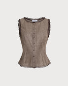 Brown Plaid Single Breasted Vest