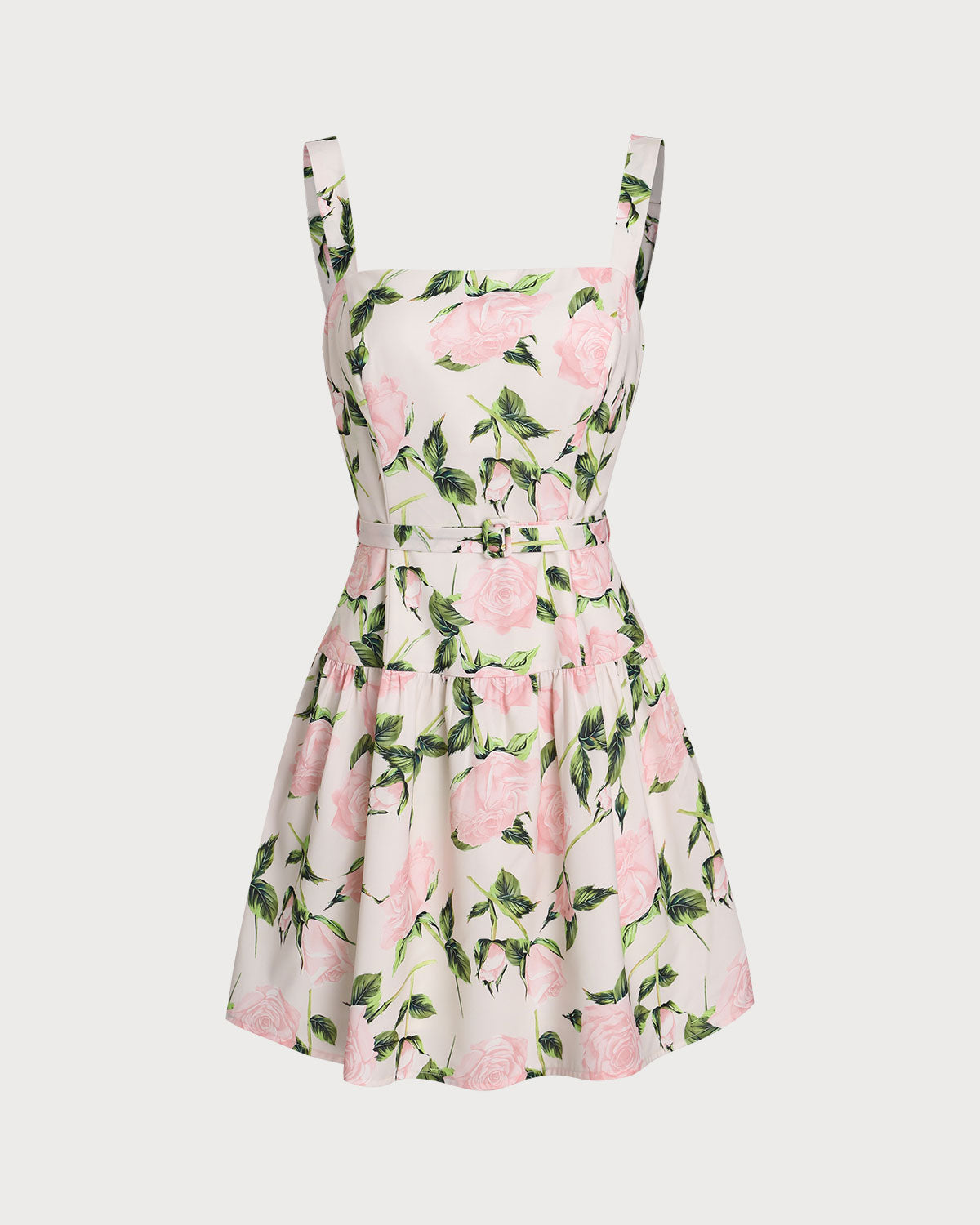 Pink Floral Ruched Belted Slip Mini Dress