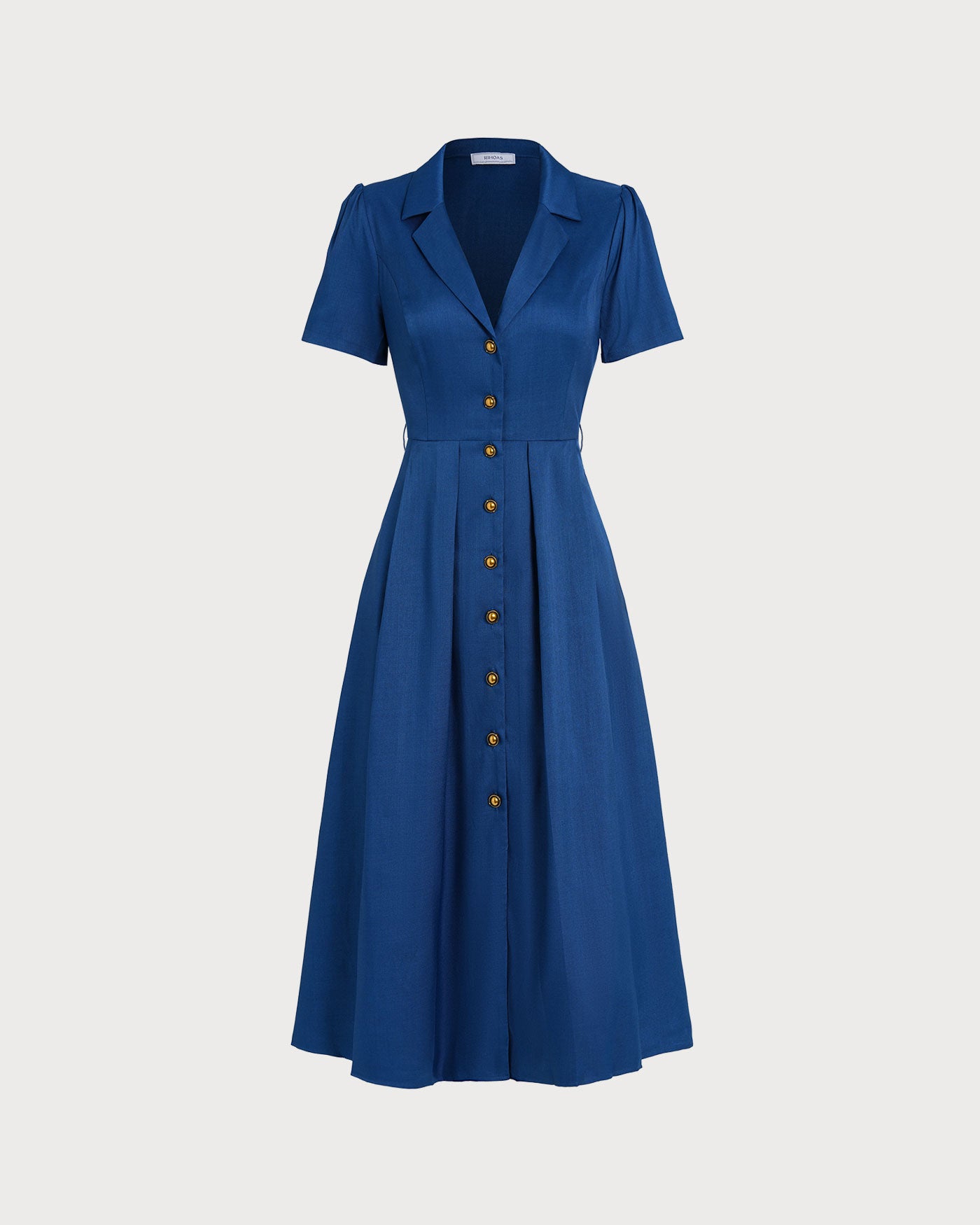 Blue V Neck Pleated Button Midi Dress & Reviews - Blue - Dresses