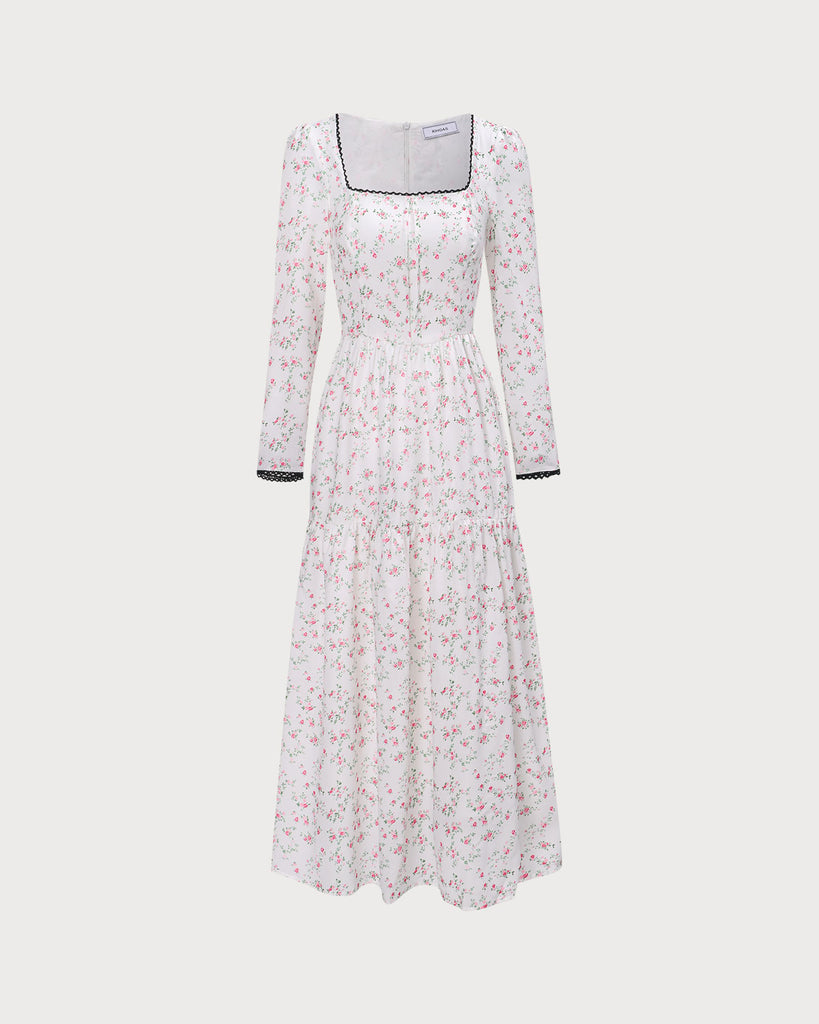 The White Square Neck Floral Maxi Dress Dresses - RIHOAS