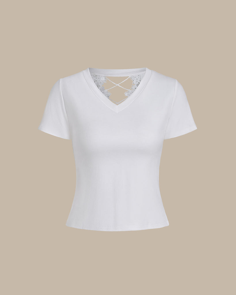 White Lace Round Neck Tee