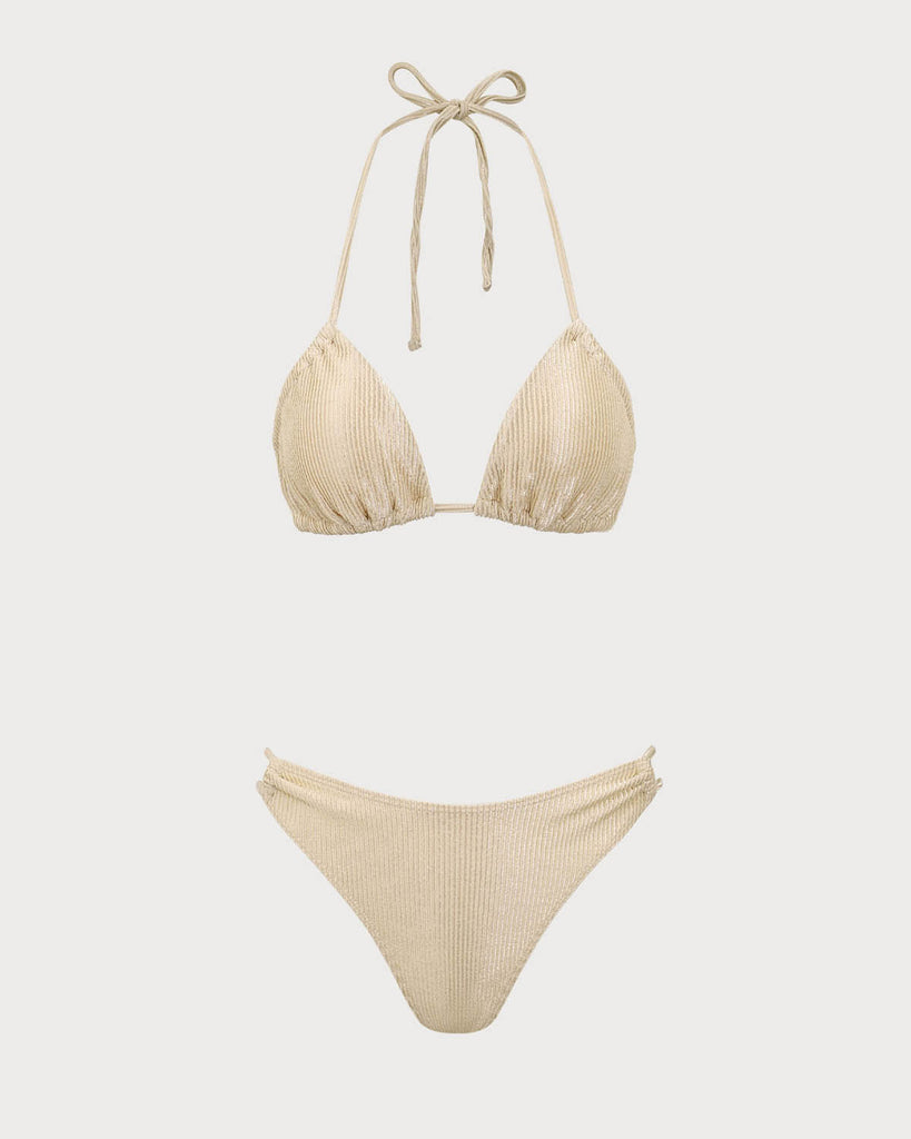 Apricot Textured Glitter Bikini Set