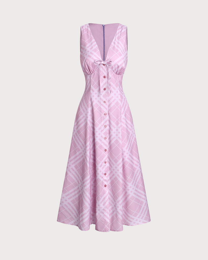 Pink Striped Sleeveless Midi Dress