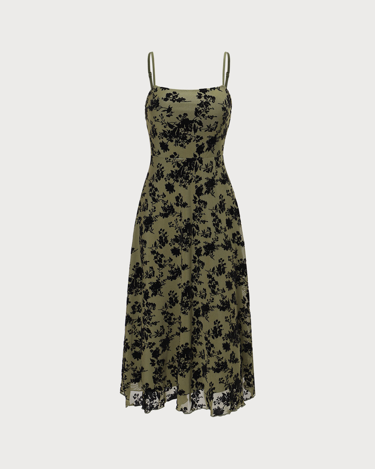 Rihoas Floral Burnout Spaghetti Strap Midi Dress | Slim Fit A-Line for Wedding Guest, Graduation, Party, Green / M Rihoas Floral Burnout Spaghetti Strap Midi Dress | Slim Fit A-Line for Wedding Guest, Graduation, Party, Green / M