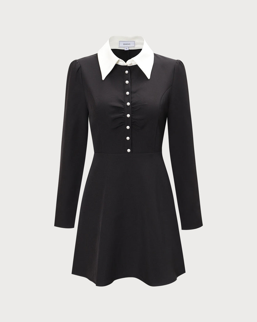 The Black Collared Colorblock Mini Dress Dresses - RIHOAS