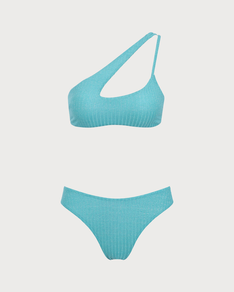 Green Glitter One Shoulder Bikini Set