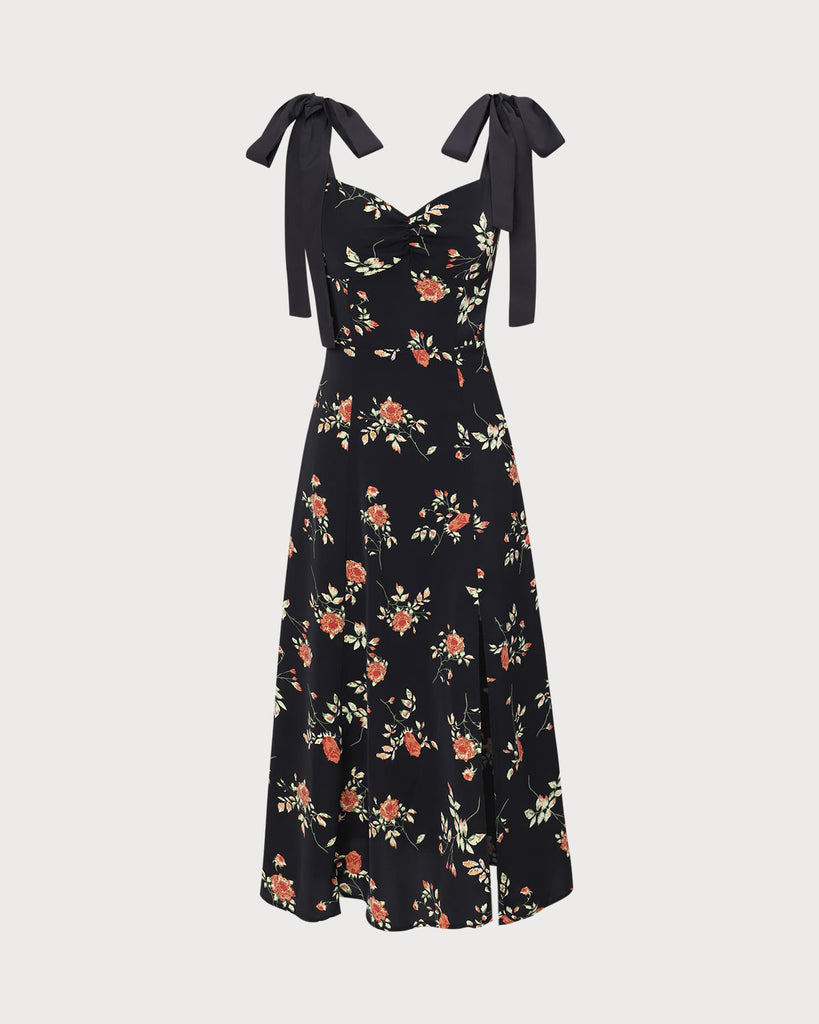 The Floral Tie Strap Slit Midi Dress Dresses - RIHOAS