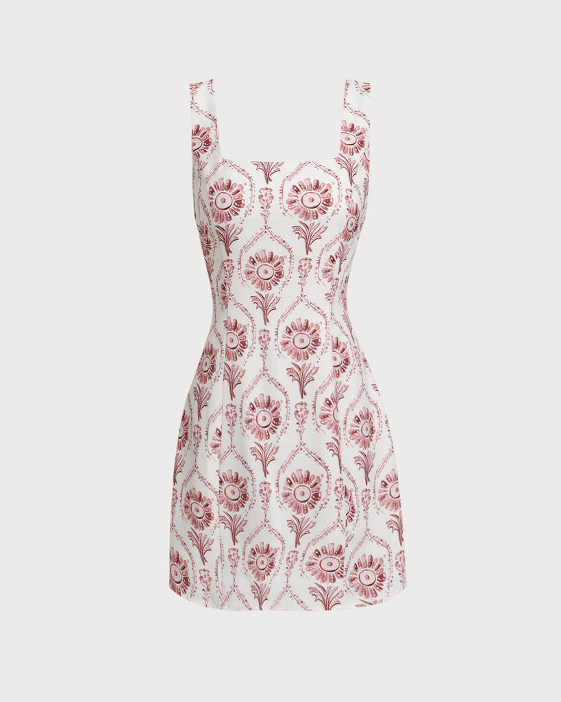 Pink Square Neck Floral Slip Mini Dress
