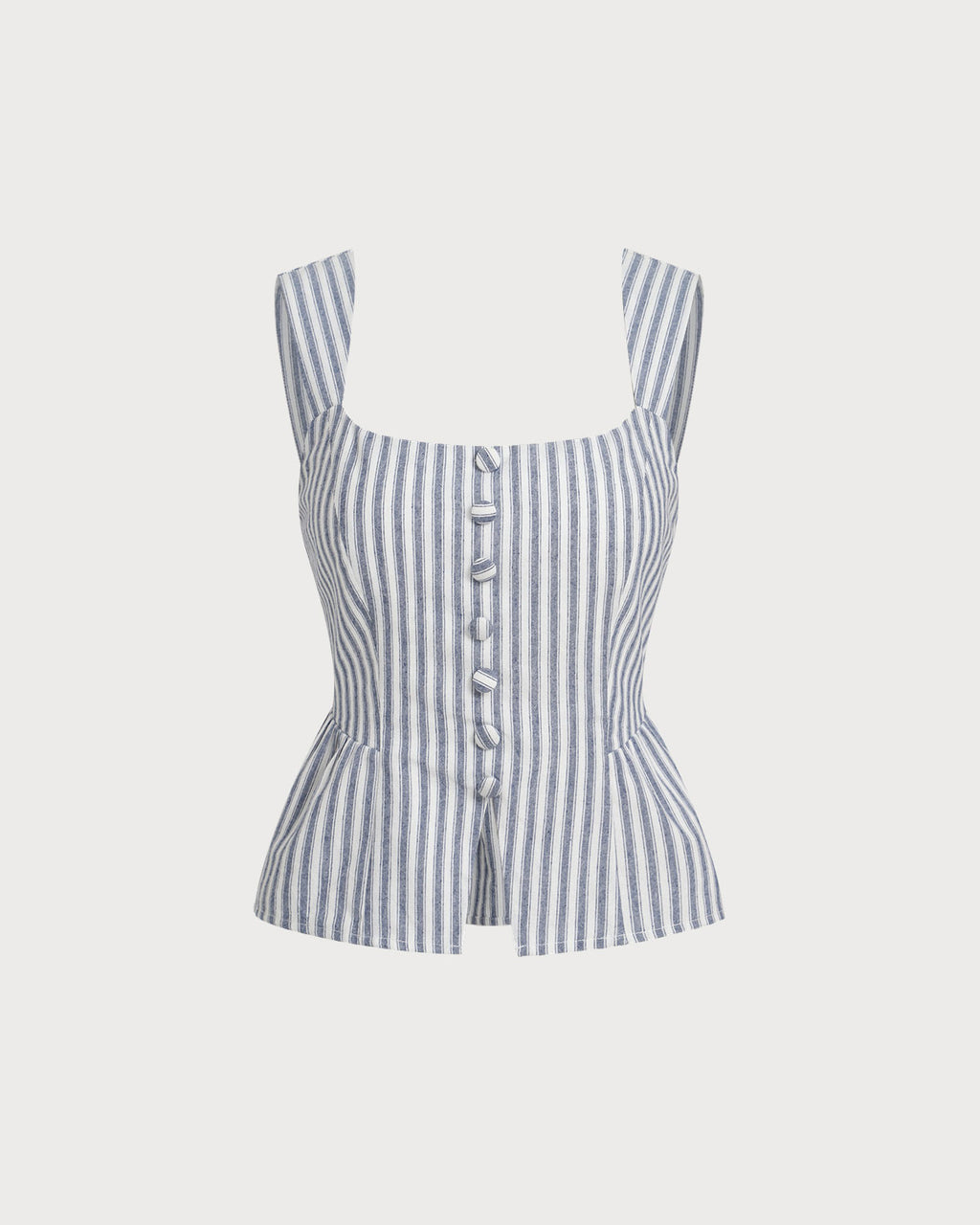 Blue Striped Square Neck Tank Top