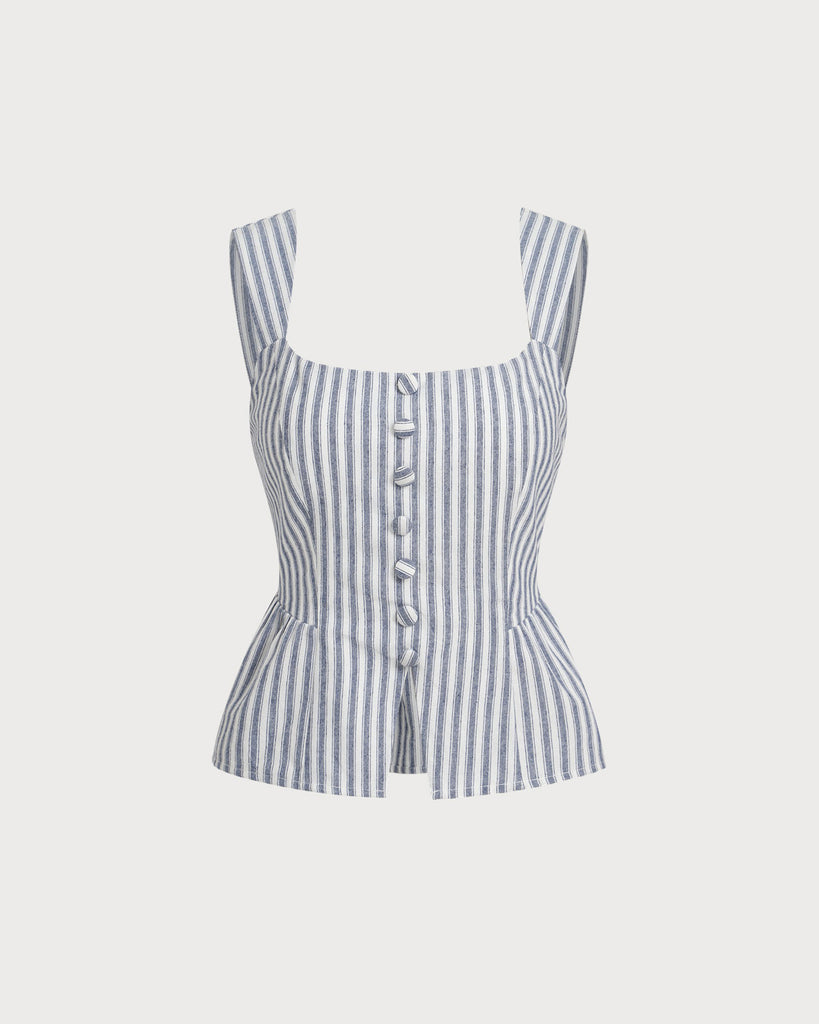 Blue Striped Square Neck Tank Top