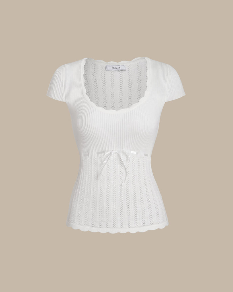 White U Neck Slim Knit Tee