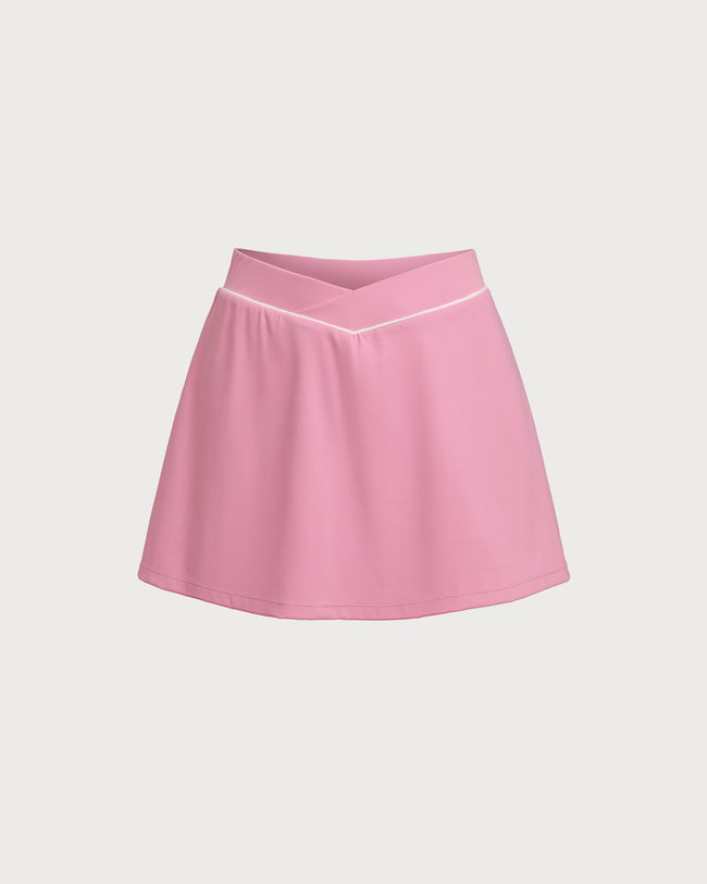 Pink High Stretch A-Line Yoga Skirt