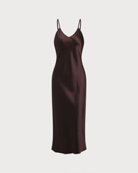 Brown Satin Slip Maxi Dress
