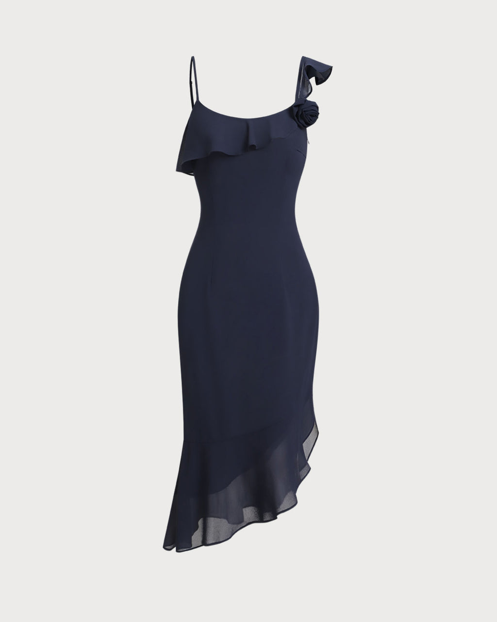 Blue Chiffon Ruffle Slip Midi Dress
