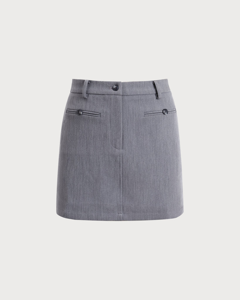 Grey High Waisted Button Mini Skirt