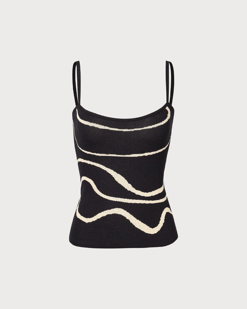 The Black Wave Knit Cami Top Tops - RIHOAS
