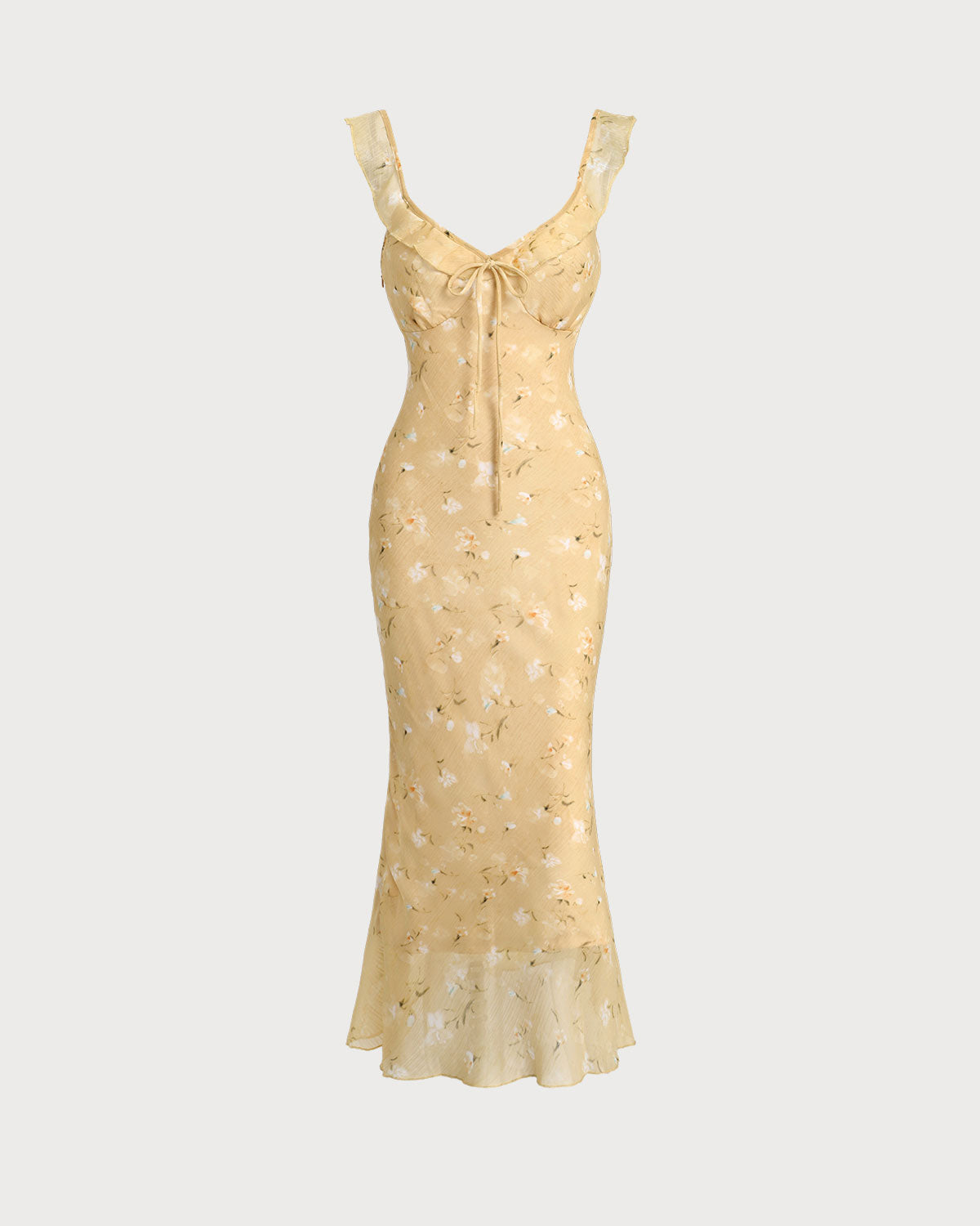 Yellow Floral Ruched Ruffle Midi Dress & Reviews - Yellow - Dresses | RIHOAS Yellow Floral Ruched Ruffle Midi Dress & Reviews - Yellow - Dresses | RIHOAS