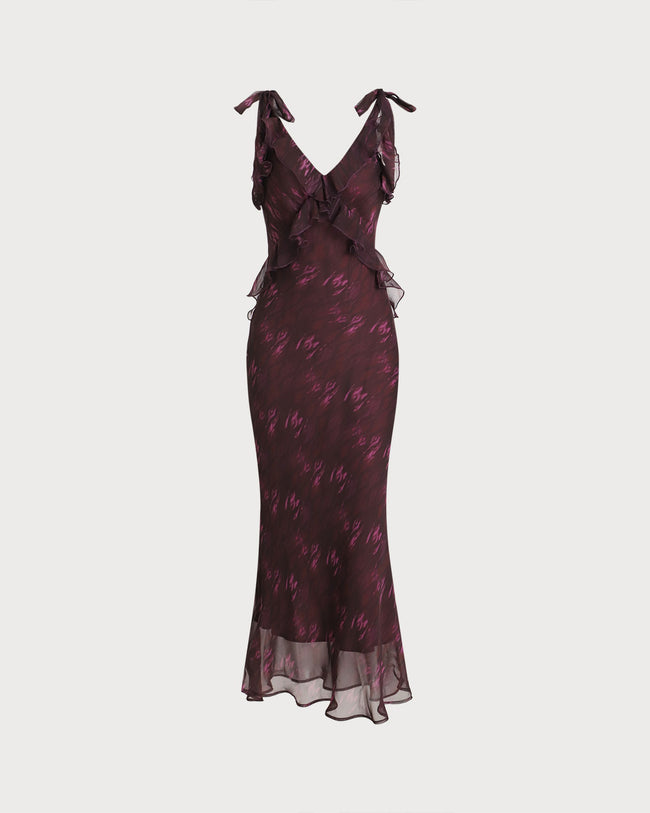 Purple Floral Ruffle Slip Maxi Dress & Reviews - Purple