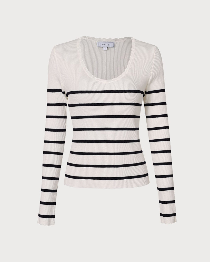 The Scoop Neck Striped Knit Top Tops - RIHOAS