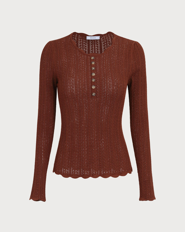 Women's Brown Round Neck Slim Sweater & Reviews - Brown