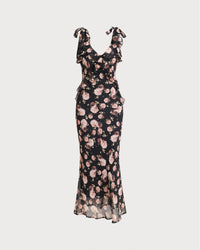 Black Floral Ruffle Sleeveless Maxi Dress