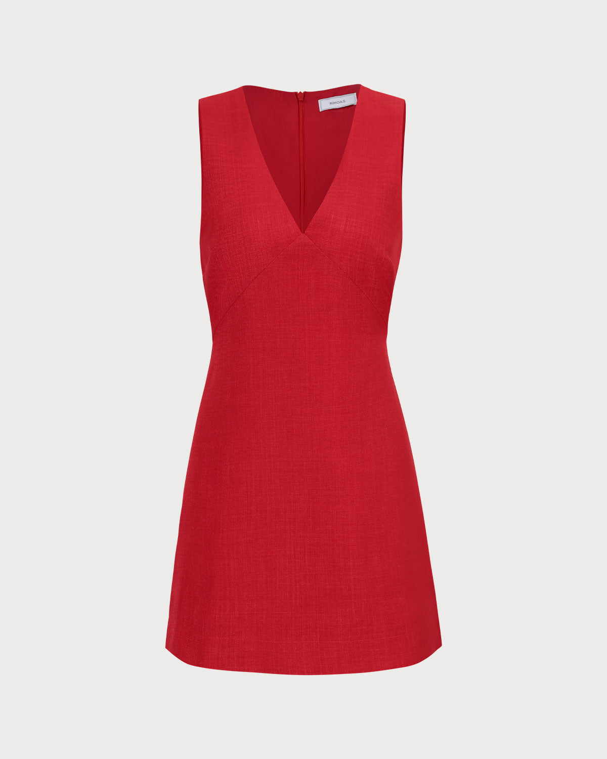 The Red V Neck Sleeveless Linen Mini Dress & Reviews - Red - Dresses | RIHOAS The Red V Neck Sleeveless Linen Mini Dress & Reviews - Red - Dresses | RIHOAS
