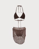 Brown Textured Halter Bikini Suit