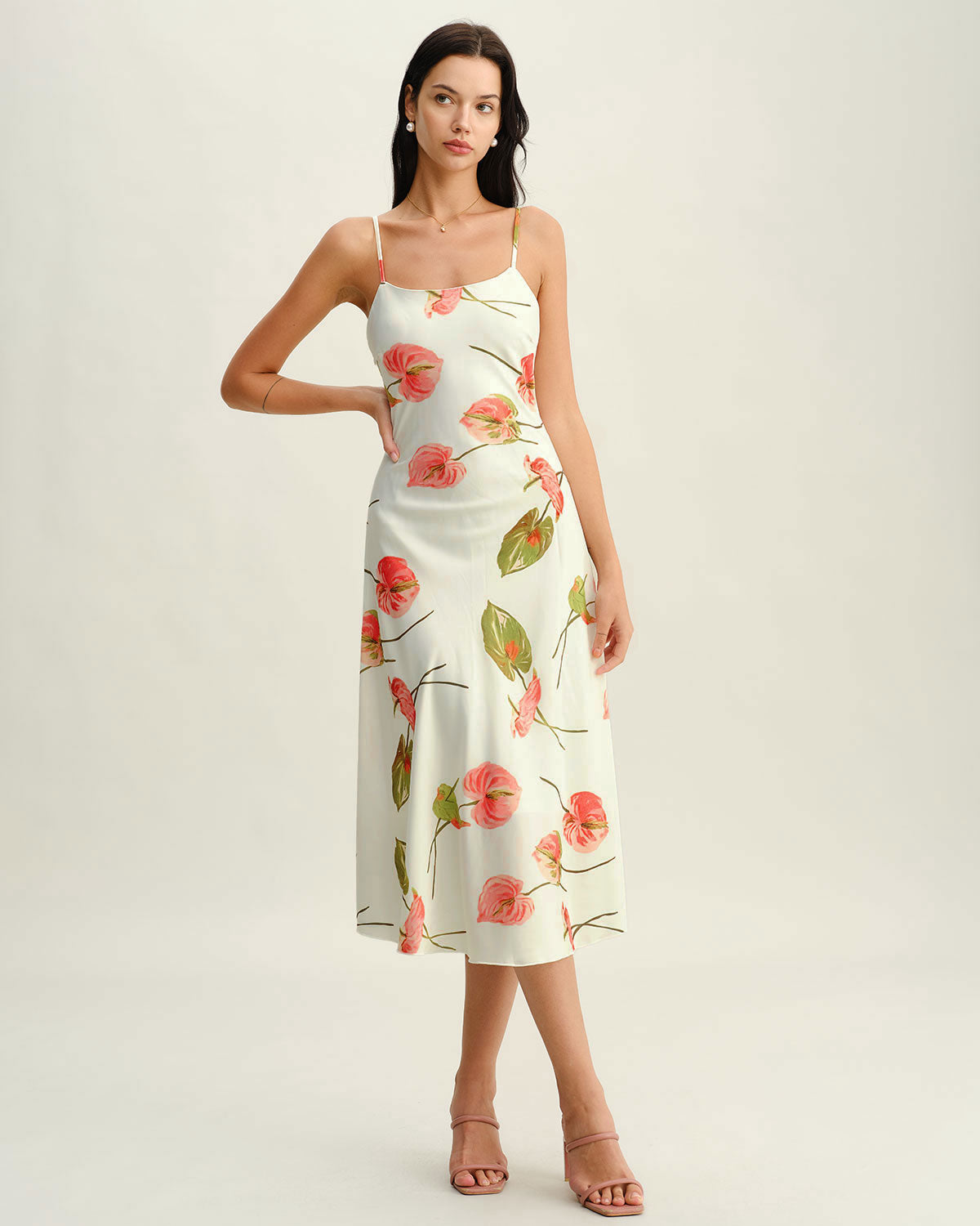 Rihoas Floral Slip Midi Dress Women's, White / M Rihoas Floral Slip Midi Dress Women's, White / M