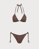 Brown Textured Halter Bikini Suit