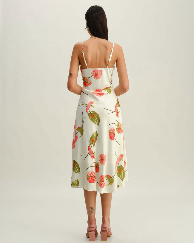 White Floral Slip Midi Dress