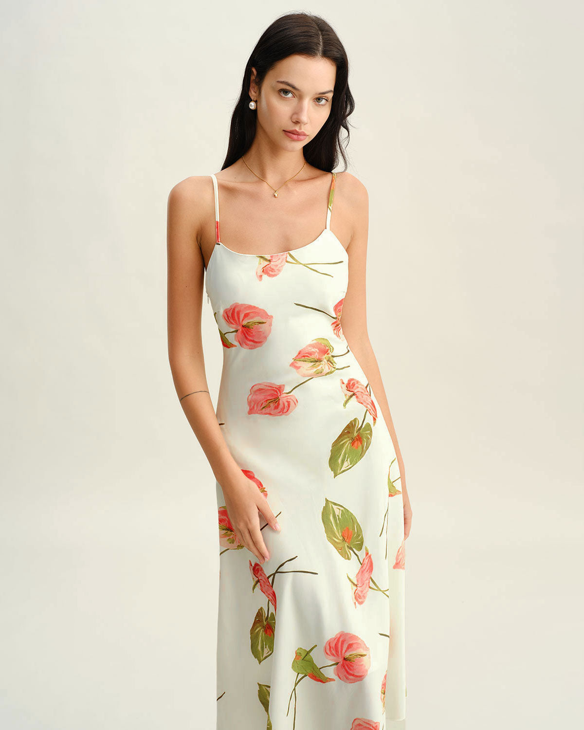 White Floral Slip Midi Dress