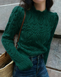 Green Round Neck Cut Out Sweater