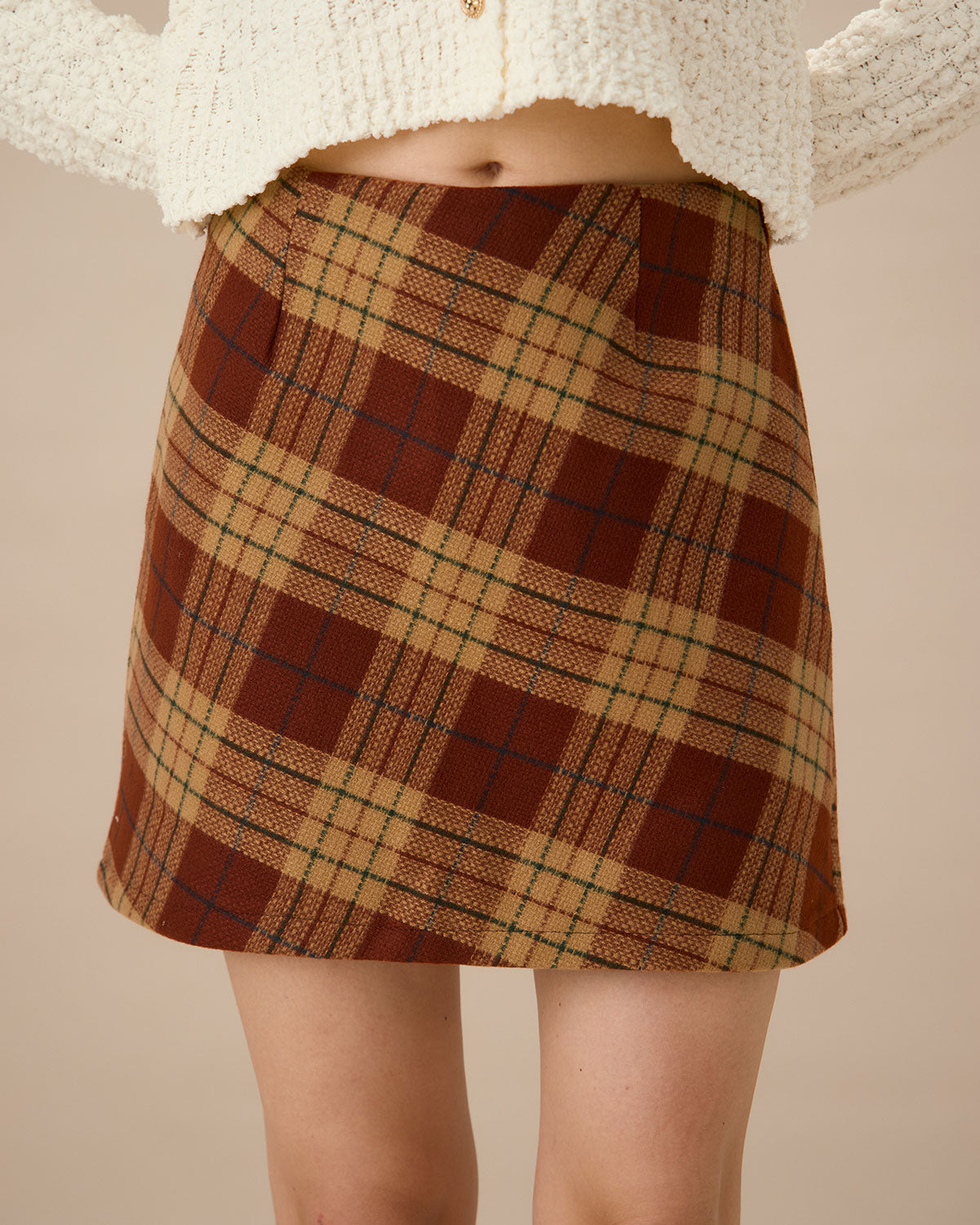 Orange plaid mini skirt deals