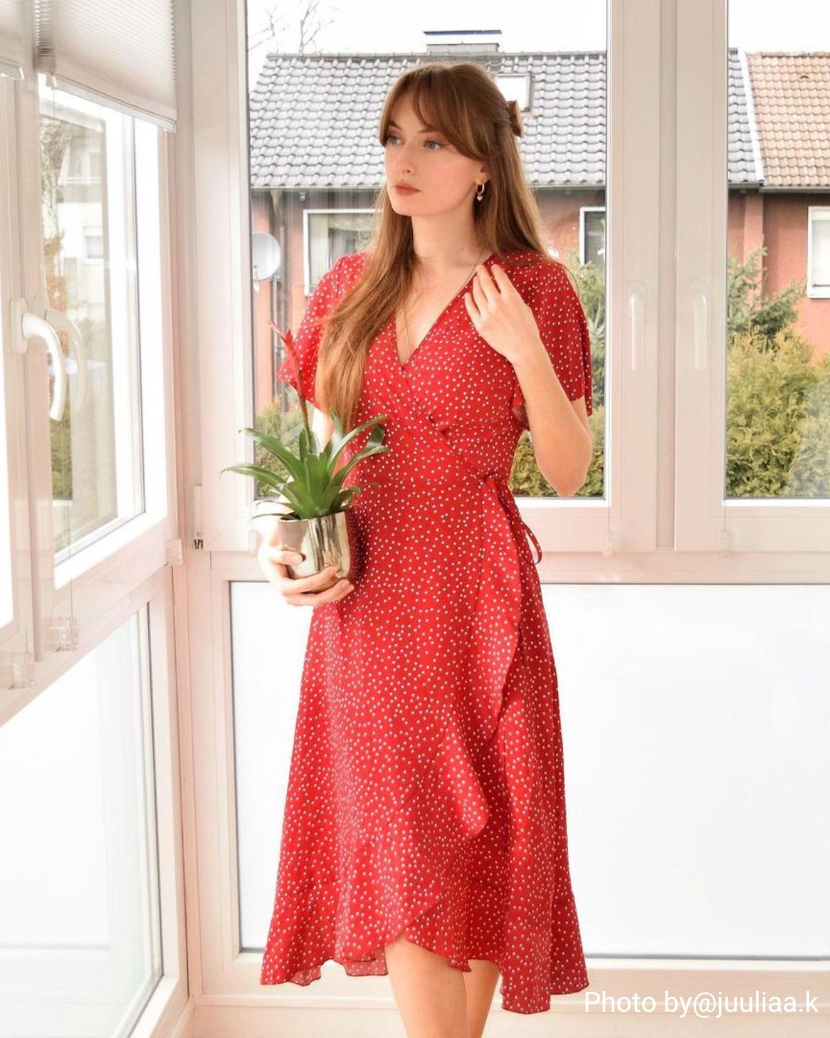 red polka dot dress wrap The Polka Dot Ruffle Wrap Dress - Red Women's Casual Wrap Dress, Stylish- Red - Dresses