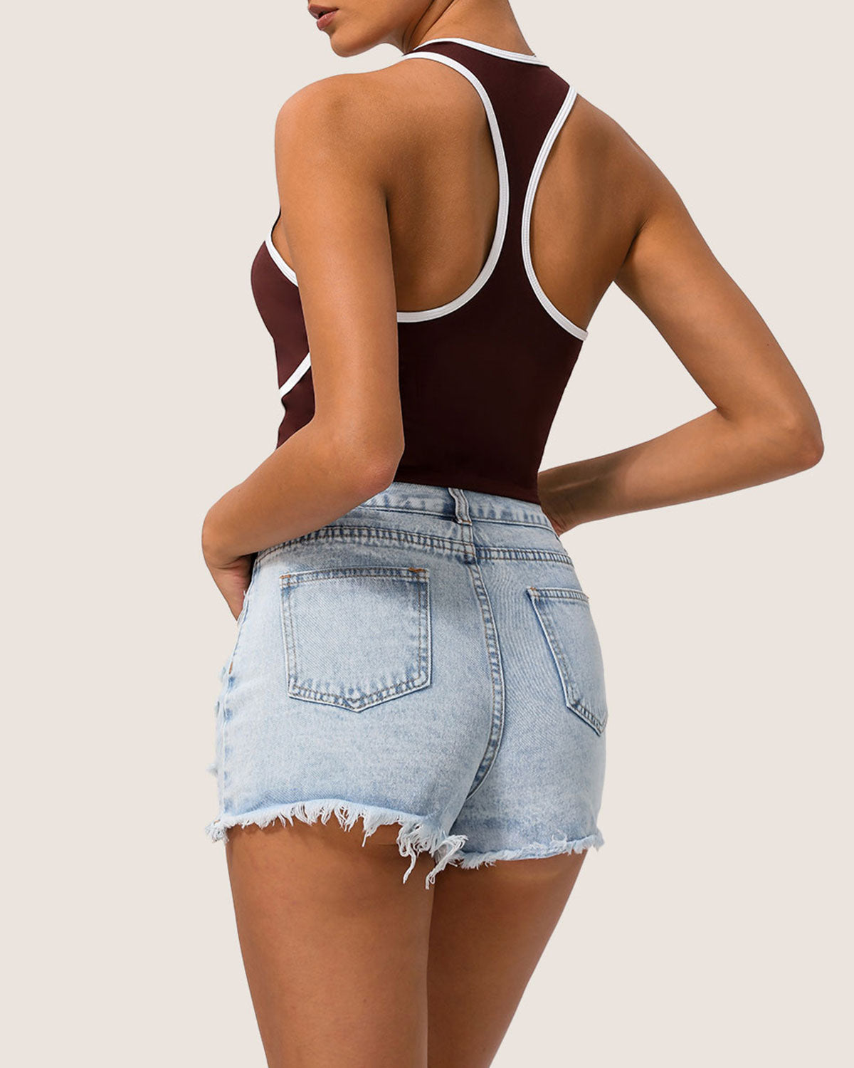 Brown Scoop Neck Yoga Tank Top