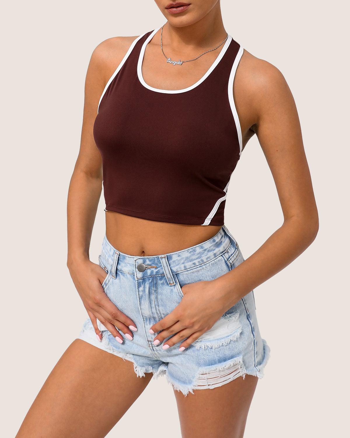 Brown Scoop Neck Yoga Tank Top