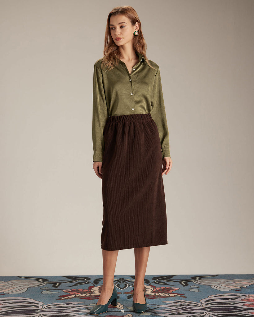 The Corduroy Skirt Coffee Bottoms - RIHOAS