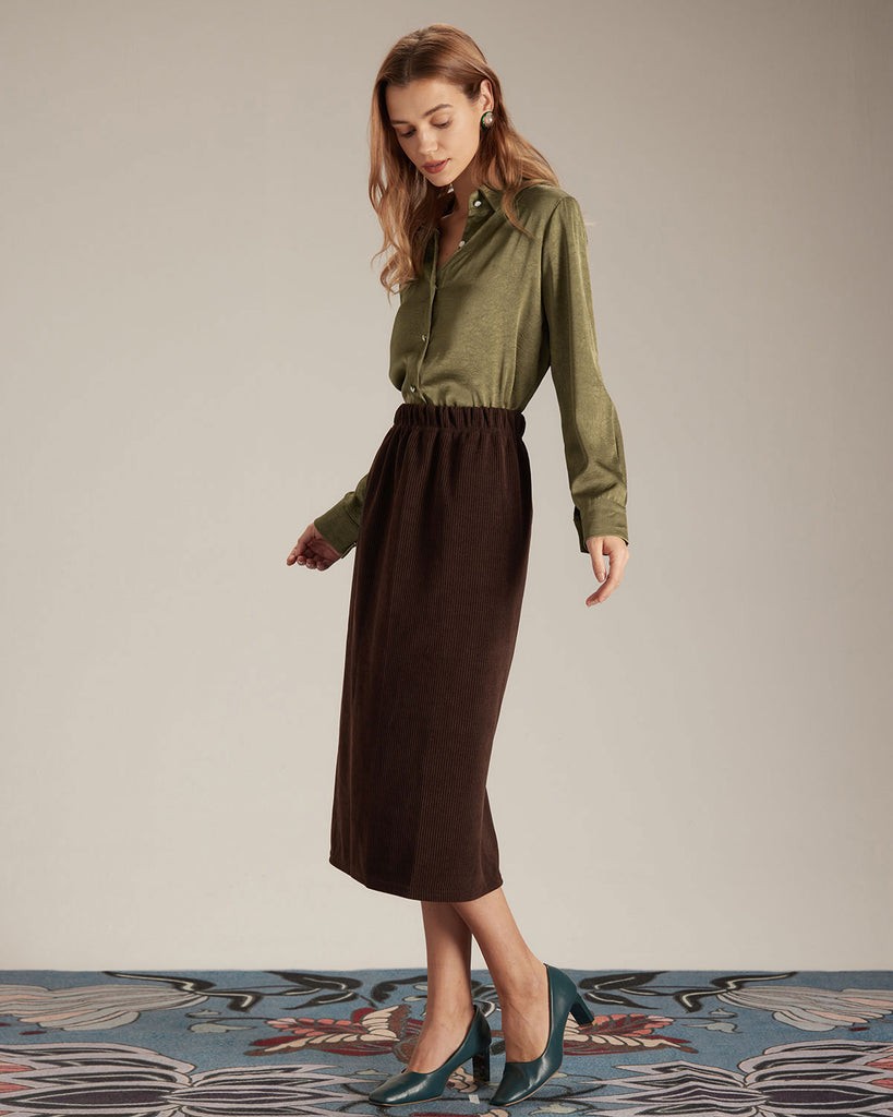 The Corduroy Skirt Coffee Bottoms - RIHOAS