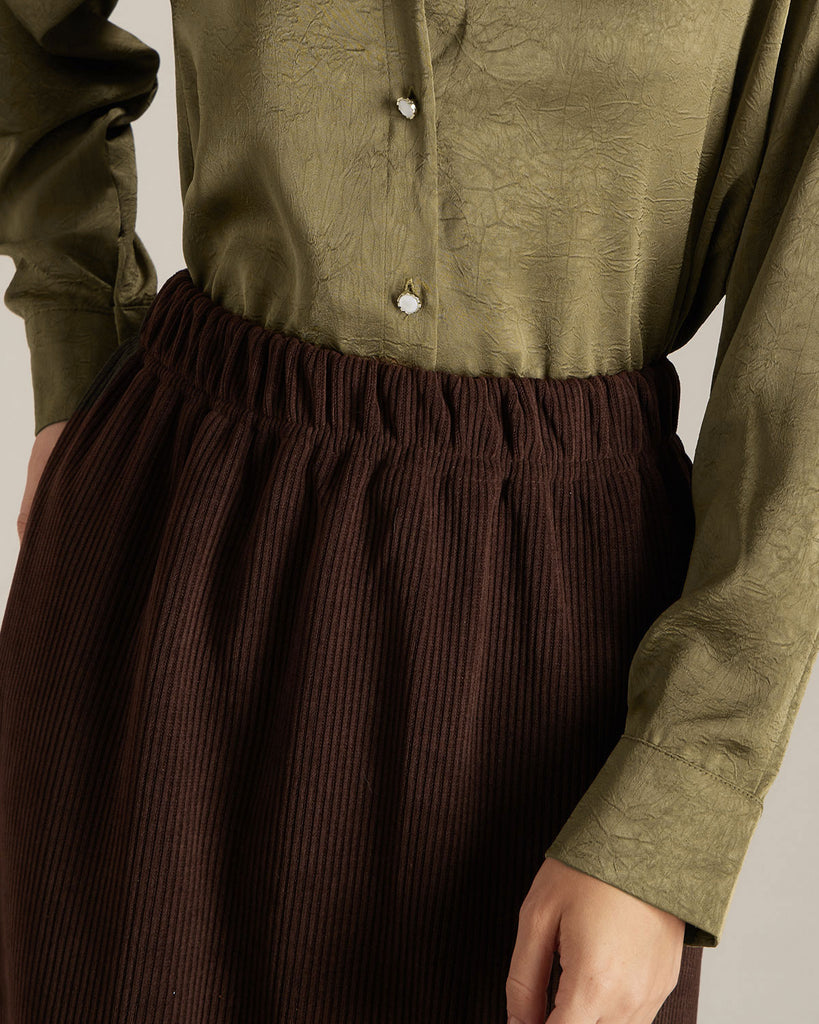 The Corduroy Skirt Coffee Bottoms - RIHOAS
