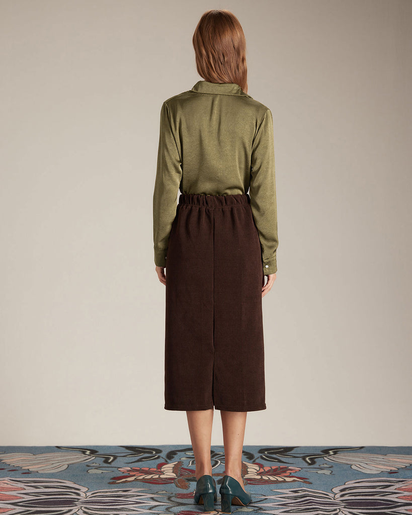 The Corduroy Skirt Coffee Bottoms - RIHOAS