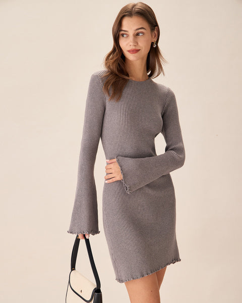 Grey Boat Neck Sweater Mini Dress & Reviews - Grey - Dresses | RIHOAS