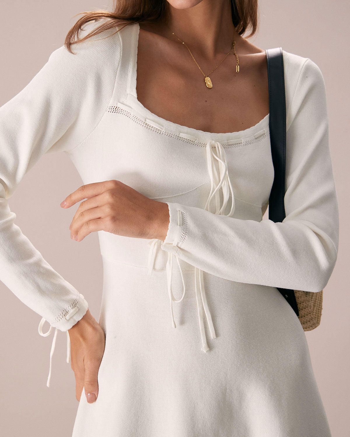 The White Square Neck Sweater Mini Dress & Reviews - White - Dresses | RIHOAS The White Square Neck Sweater Mini Dress & Reviews - White - Dresses | RIHOAS